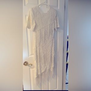 Vintage Small White Fringe Beaded Dress - image 1